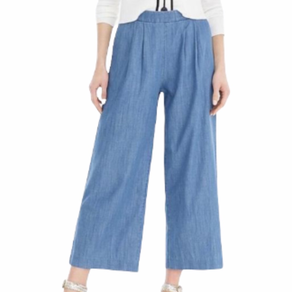 J Crew High Rise Wide Leg Chambray Pants Pull On 6